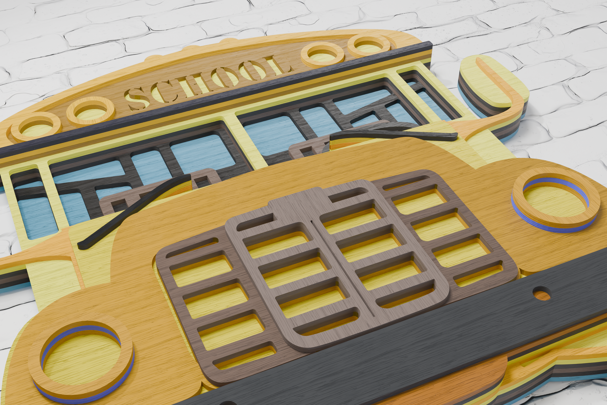 Glowforge School Bus Shadow Box layered laser cut SVG