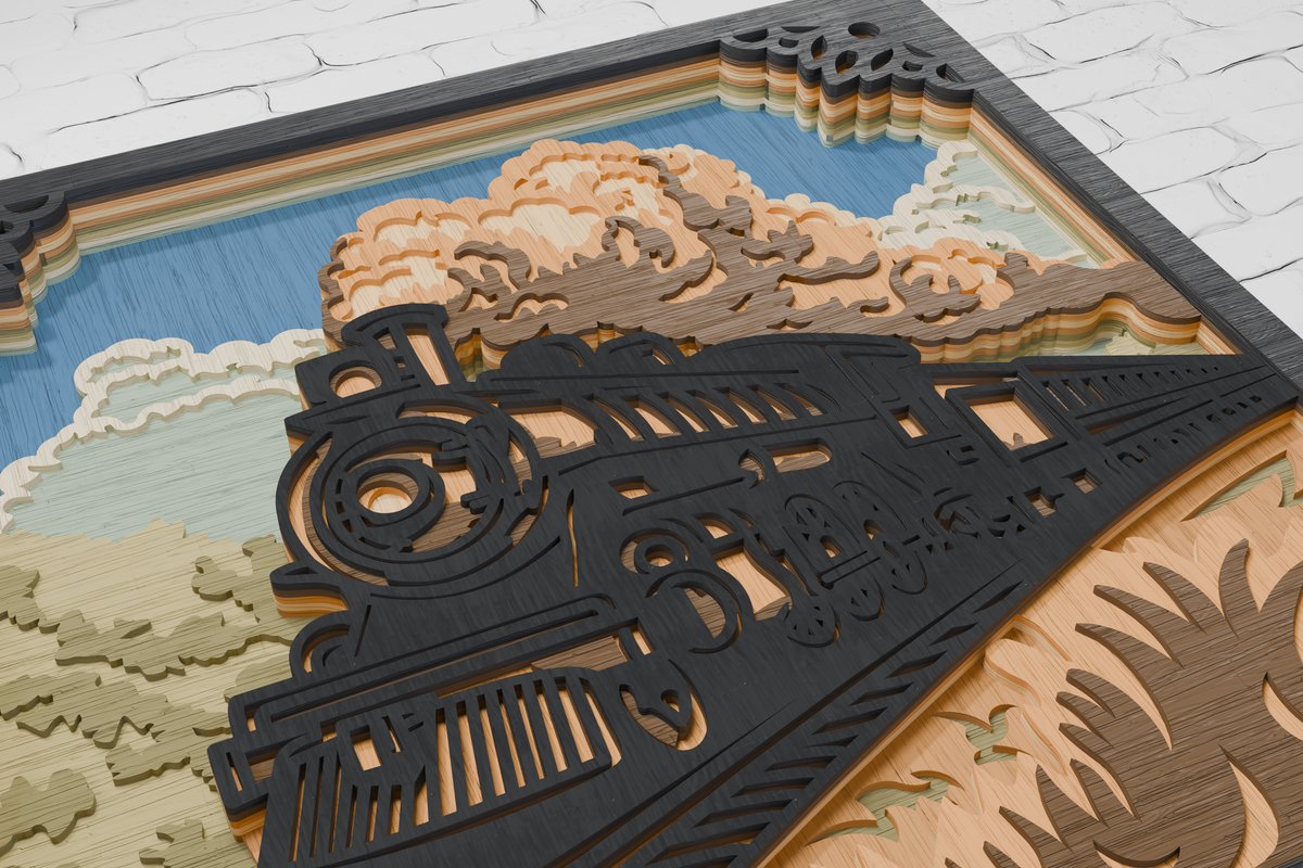 Glowforge Steam Train Shadow Box layered laser cut SVG