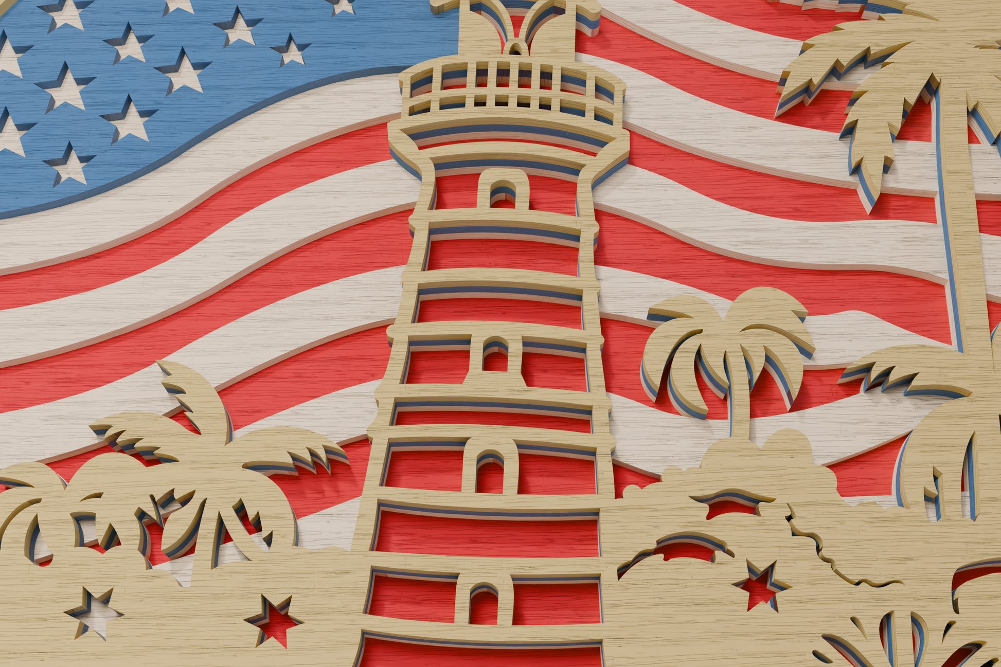 Glowforge cut file USA Lighthouse 3D design