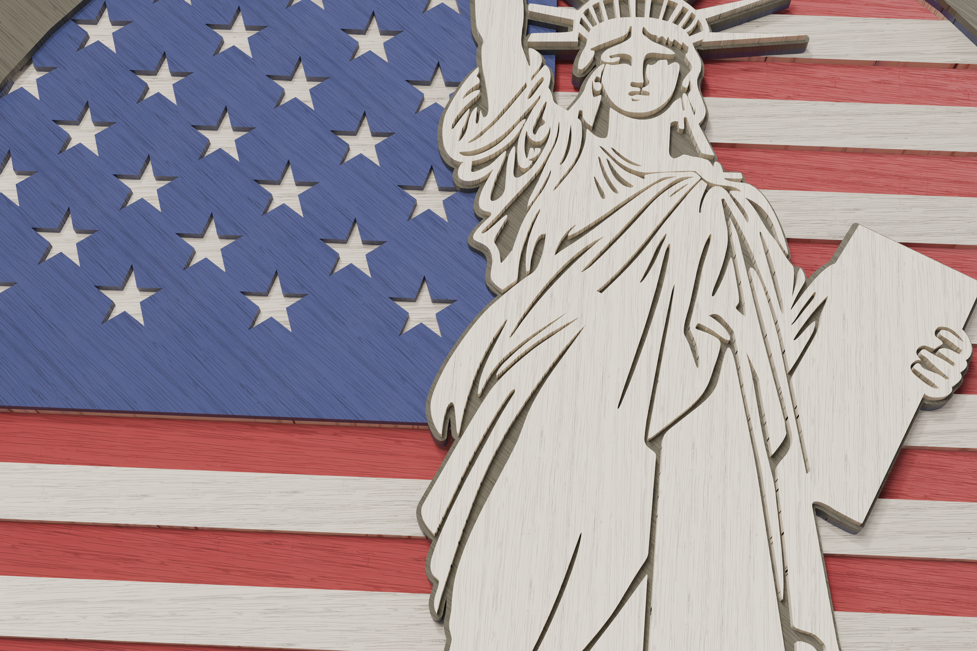 Glowforge xTool Statue of Liberty on US Flag layered design