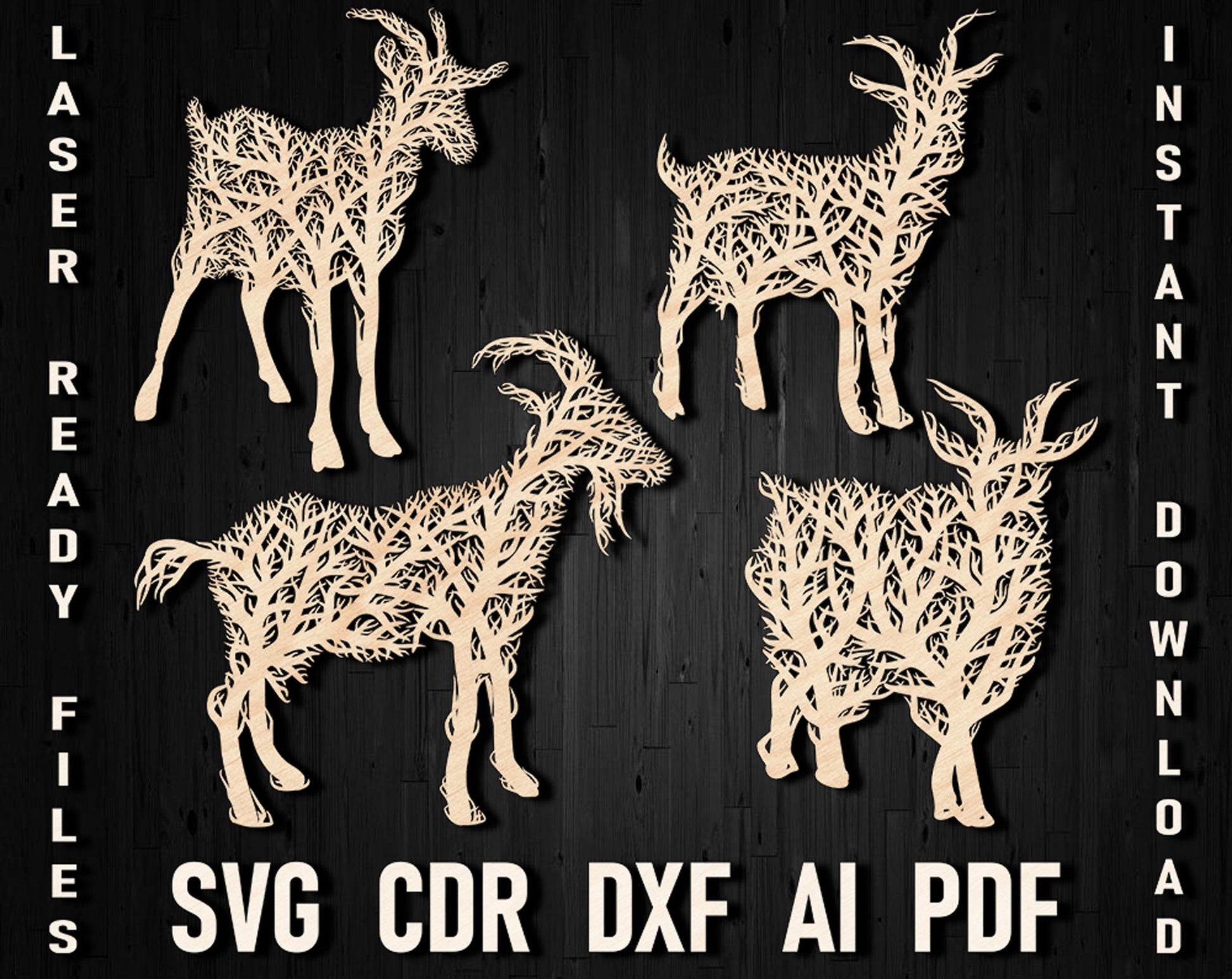 Goat laser cut tree wall panel