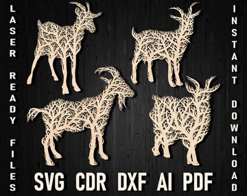 Goat Svg Tree Wall Decor Panel Laser Cut Vector File