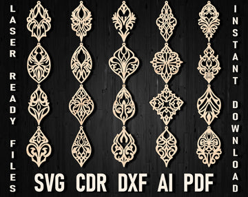 20 Elegant Laser Cut Earring SVG Templates: Faux Leather & Wood Jewelry Files for Xtool, Glowforge