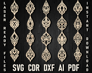 Gothic-Inspired Laser Earring Files: 20 Styles for Glowforge & Xtool – Wooden & Faux Leather SVG/DXF Templates