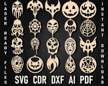 Spooky Halloween Jewelry SVG Files - Laser Cut Leather Earrings for Glowforge & Cricut (SVG/DXF/AI)