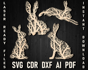 Svg Rabbit Hare Wall Tree Style Laser Cut Panel Ornament