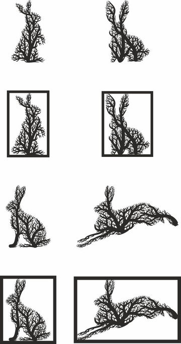 Svg Rabbit Hare Wall Tree Style Laser Cut Panel Ornament