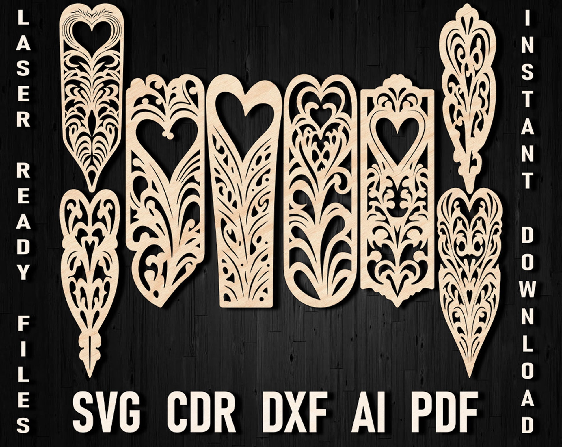 Heart bookmark svg laser cut