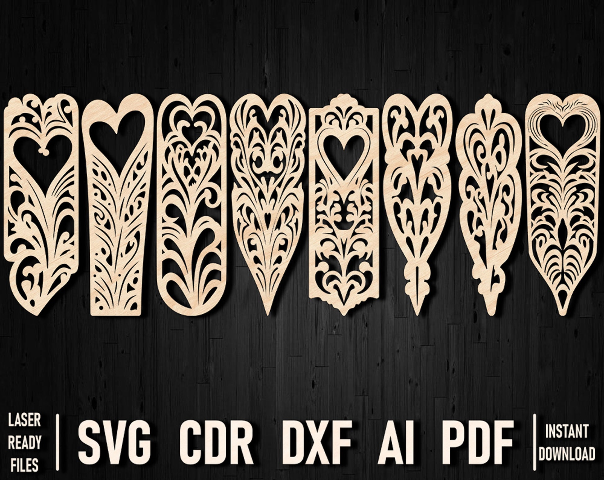 Heart wooden bookmark dxf template