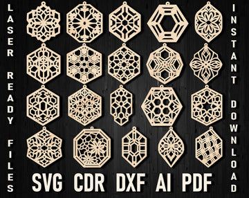 Hexagon Earrings Laser Cut Bundle | Geometric SVG Files for Xtool, Glowforge | Women's Jewelry Craft Templates