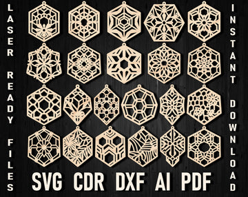 Laser Cut Geometric Earrings SVG Bundle | Hexagon Files for Glowforge, Cricut | DXF, PDF Templates