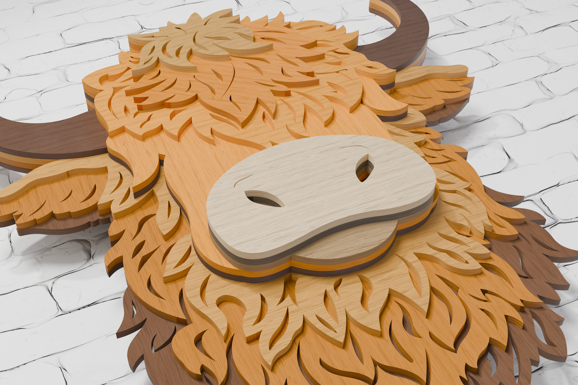 Highland cow cardboard and wood layered project

