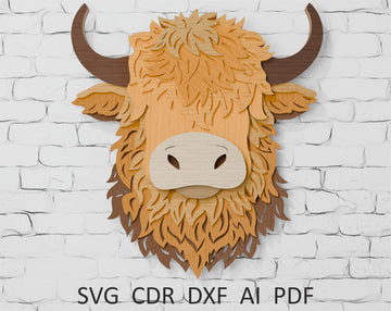 Highland cow layered SVG for laser cutting

