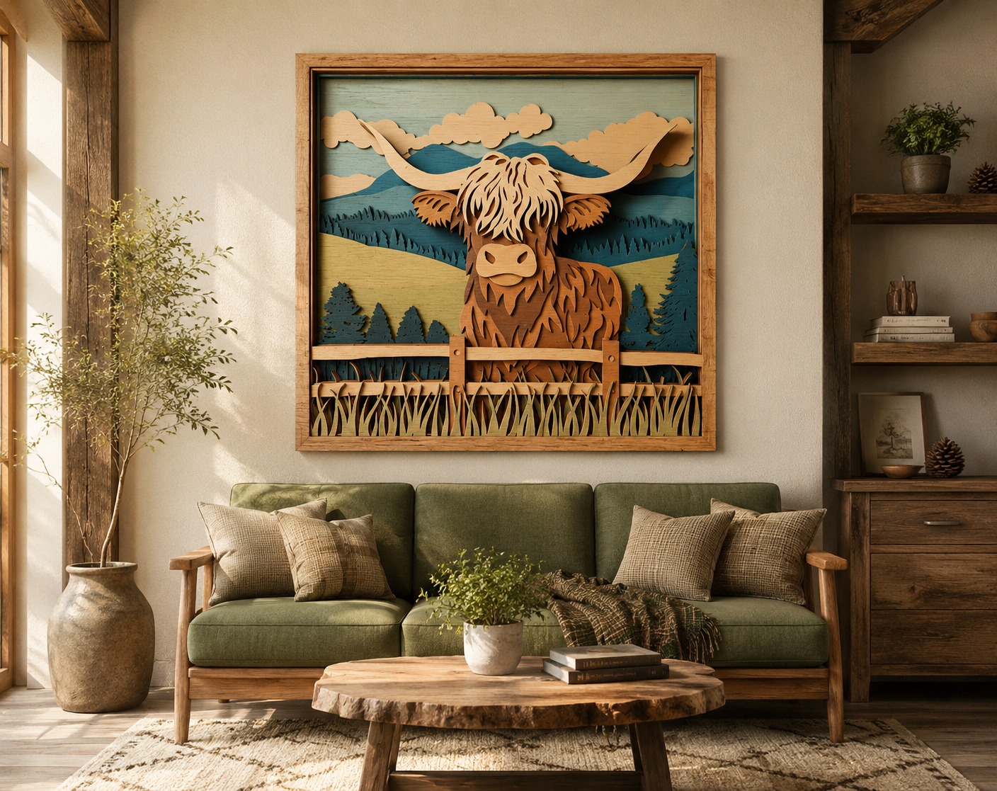 Highland cow silhouette layered art for xTool


