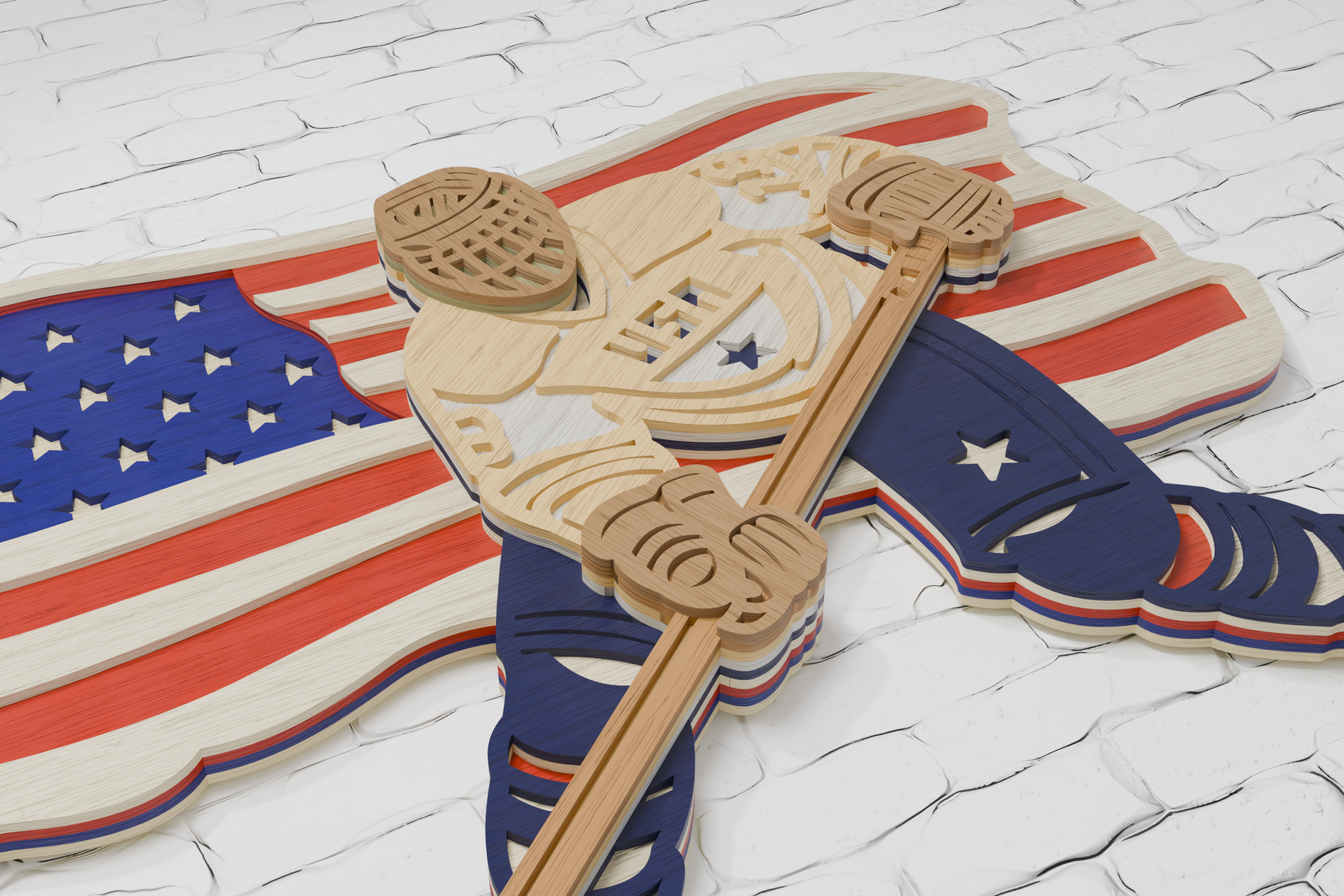Hockey Player USA Flag Laser Cutting Design

