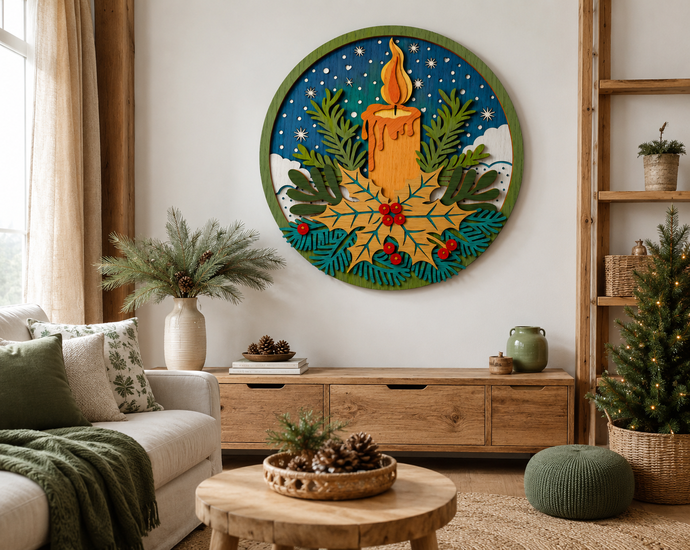 Holiday candle mandala SVG bundle with DXF and CDR formats

