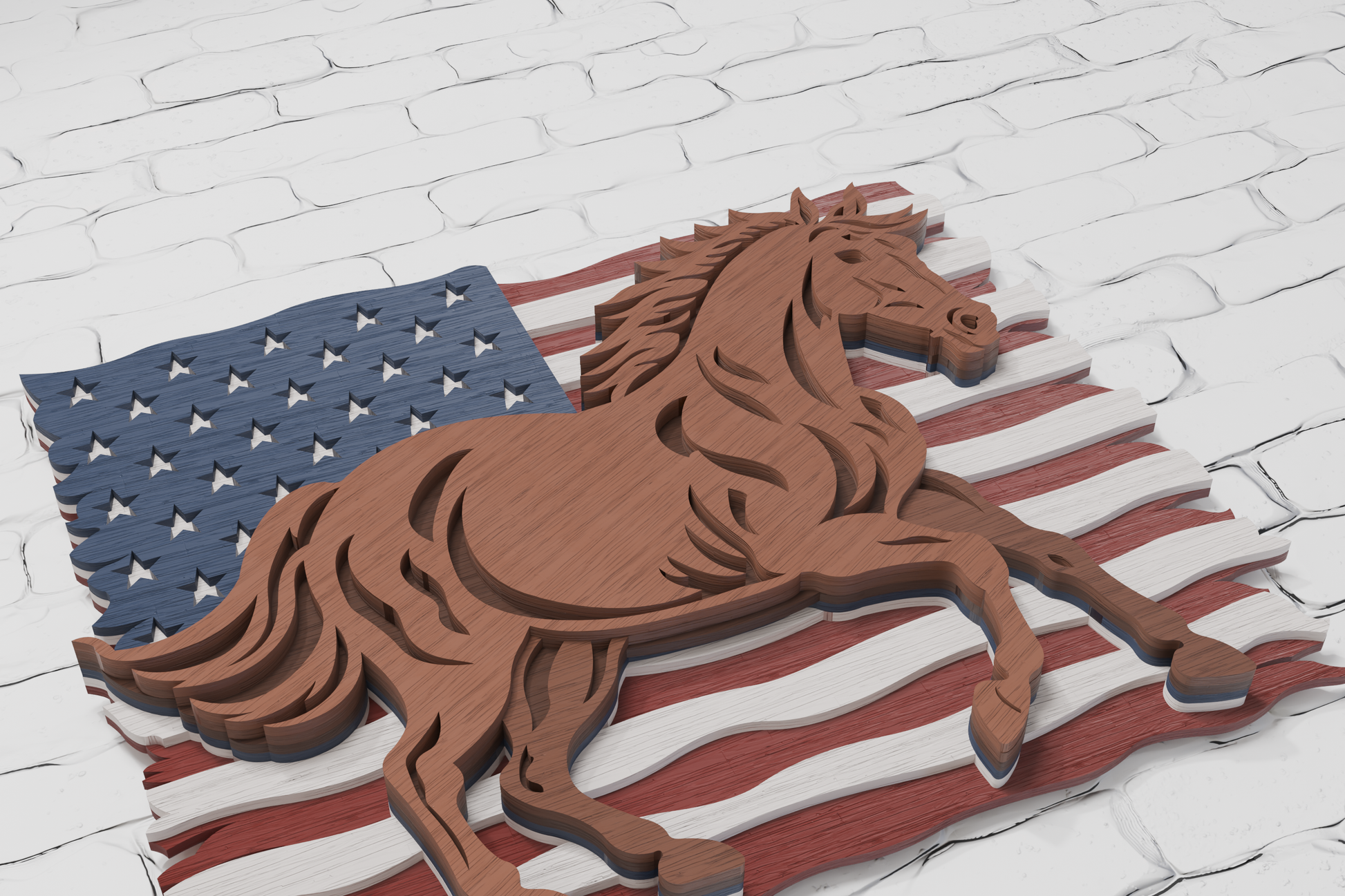 Horse on United States flag multilayer vector PDF

