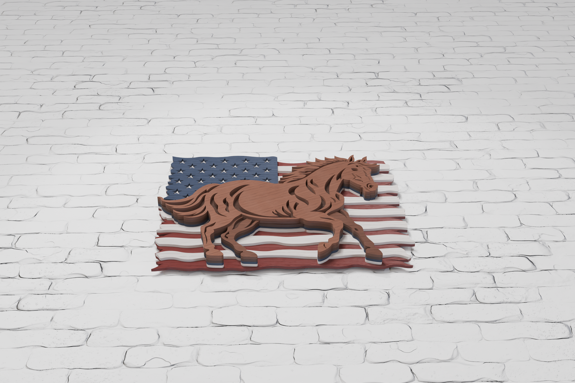 Horse running through US flag 3D paper craft template

