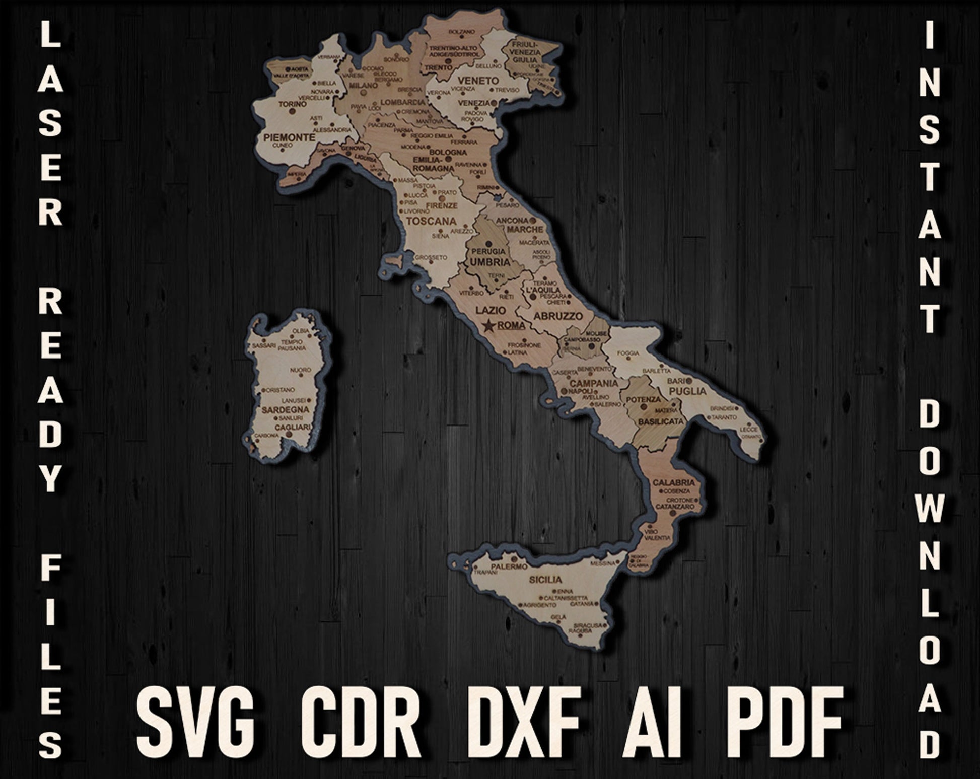 Italy Wooden Map