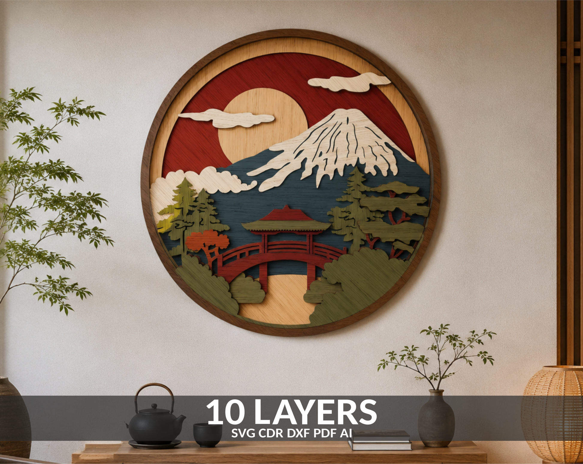 Japanese Mountain Layered SVG File
