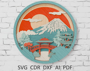 Japanese Mountain layered SVG laser cut file