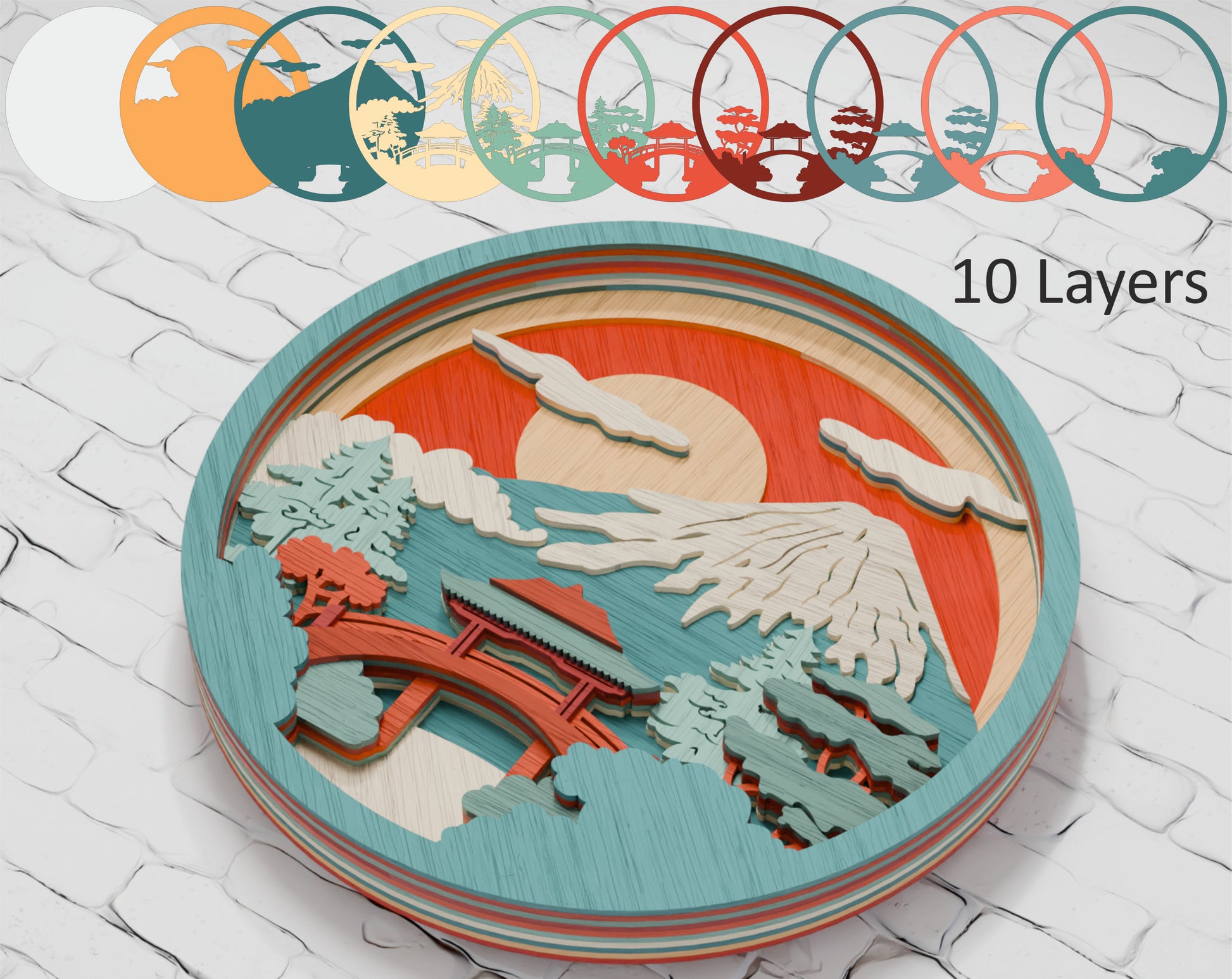 Japanese Mountain multilayer shadow box template