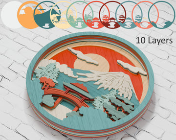 Japanese Mountain multilayer shadow box template