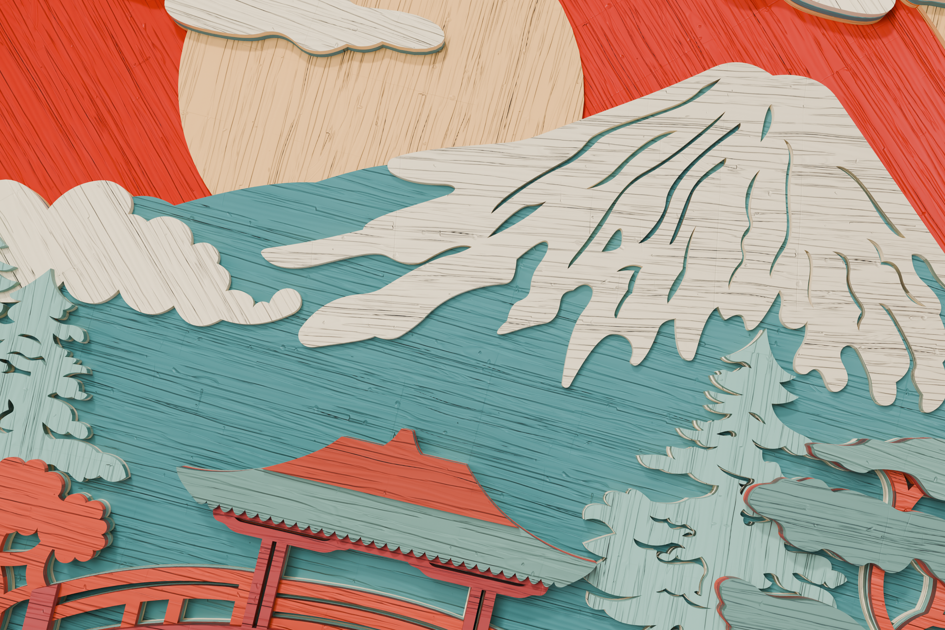 Japanese mountain Glowforge laser cut design