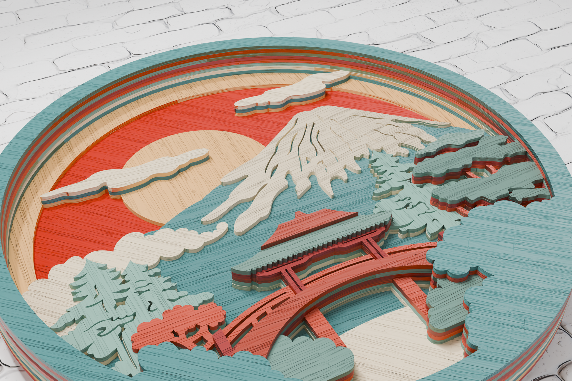 Japanese mountain layered wall art template