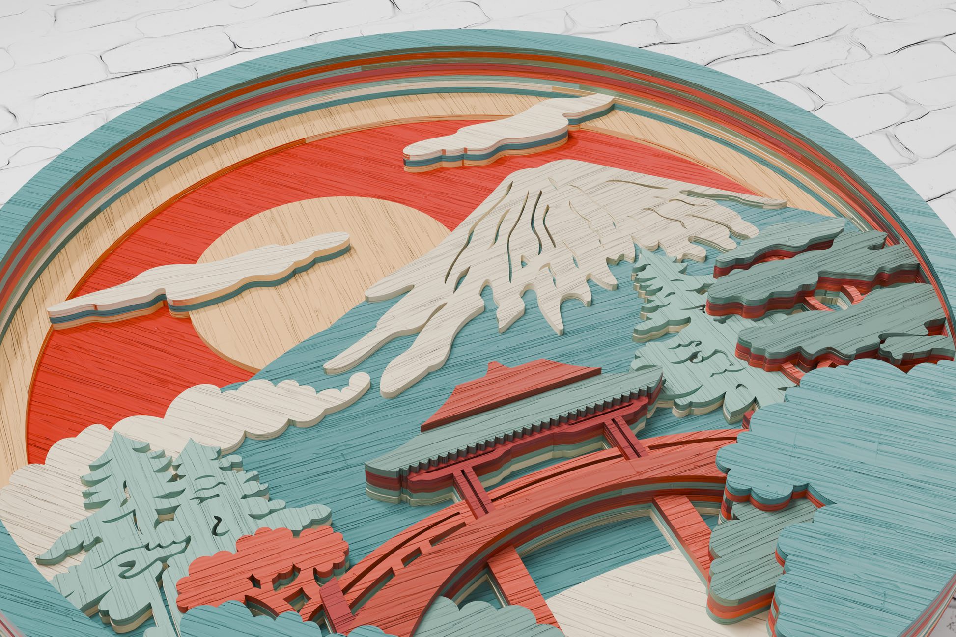 Japanese mountain silhouette laser cut file