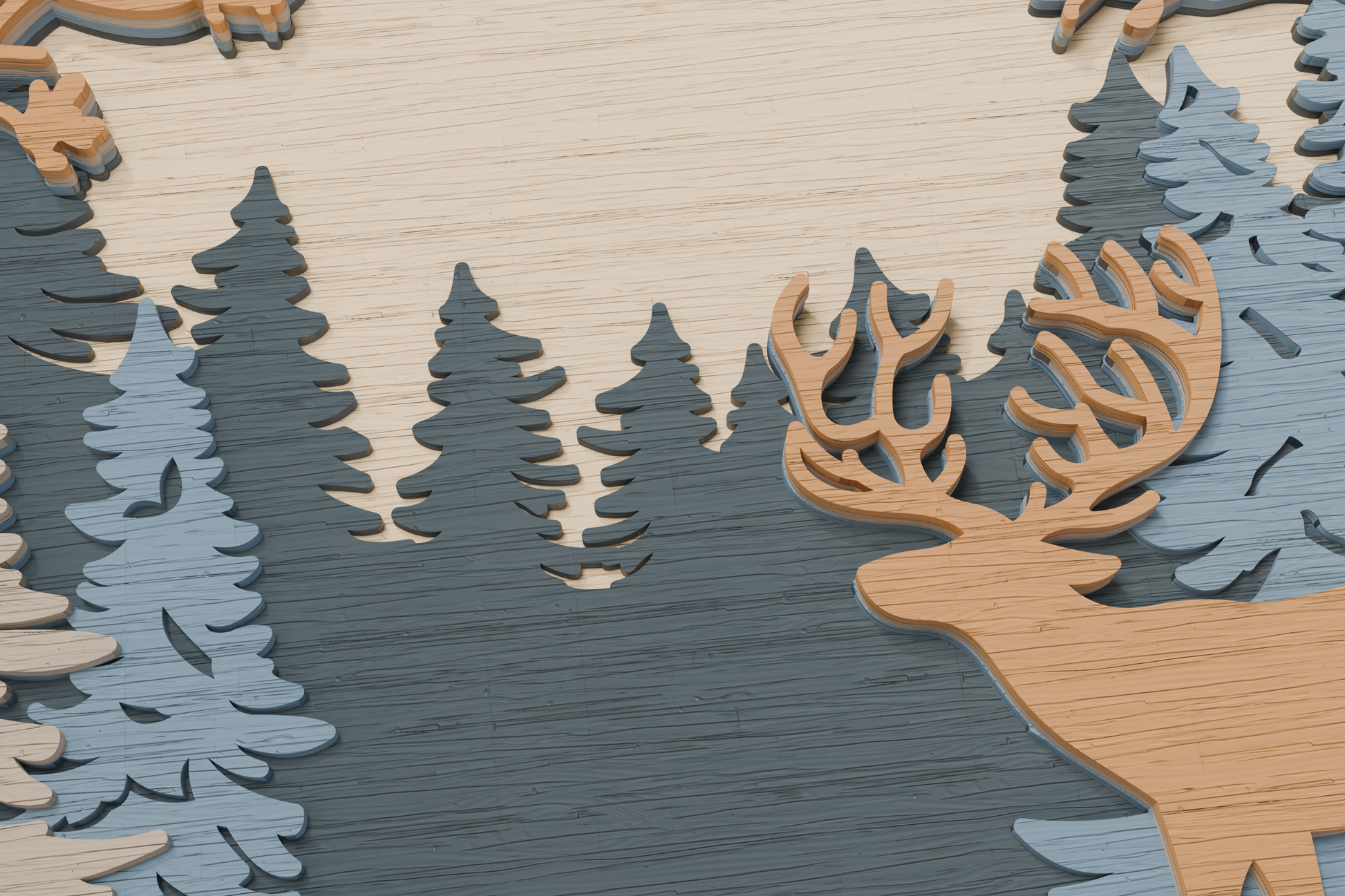 Laser-Engraving-Deer-in-Forest-Plywood-Design