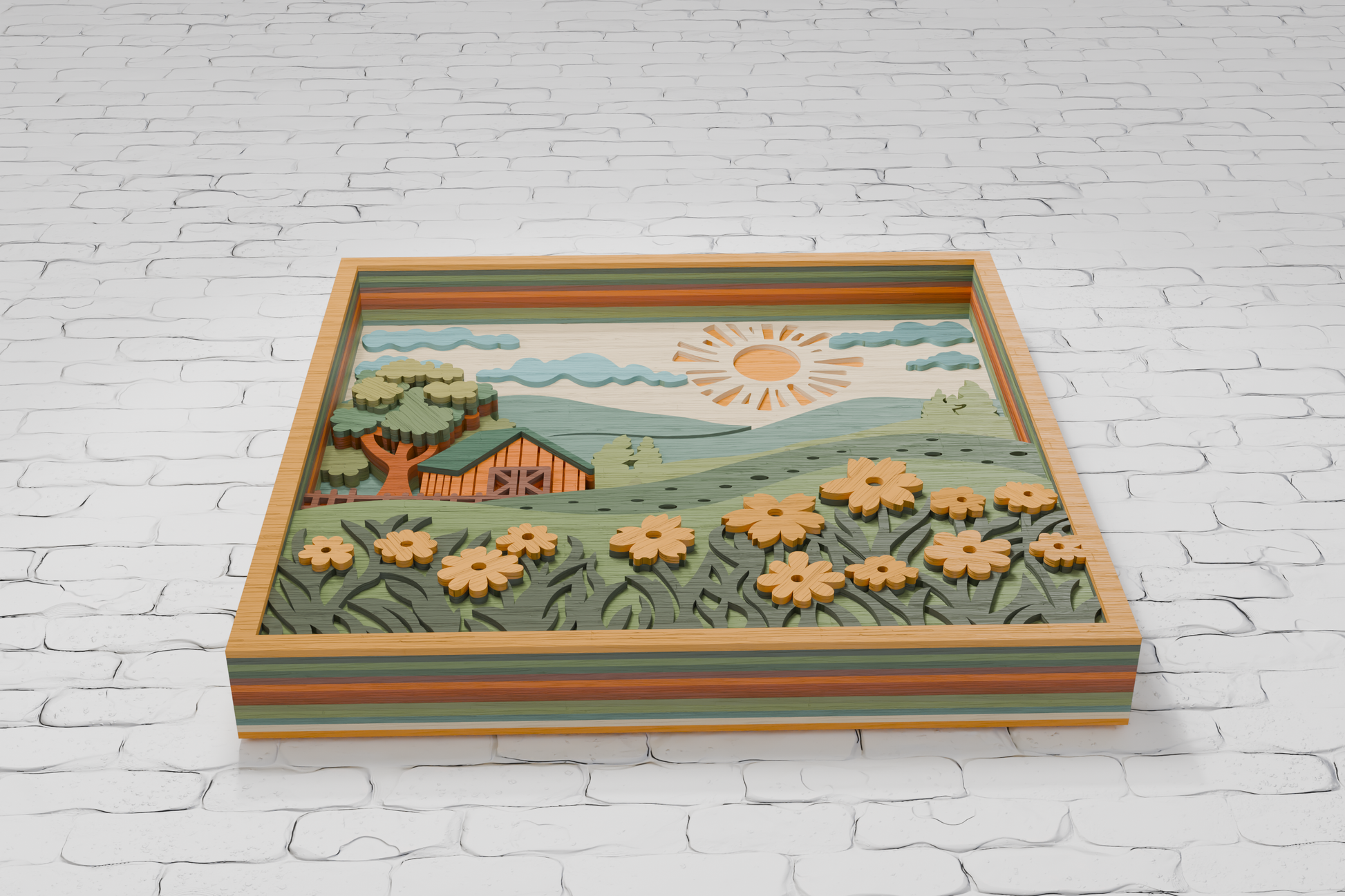 Laser cut barn scene from plywood SVG

