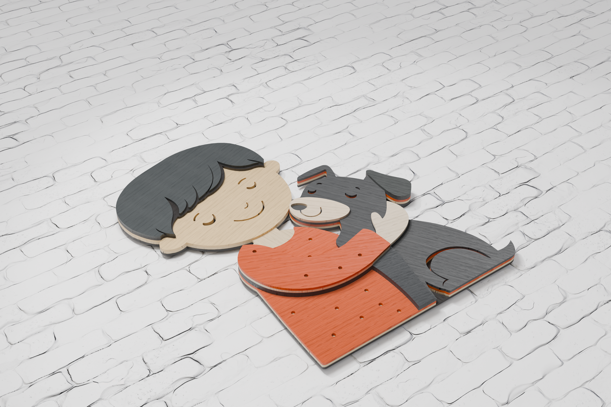Laser cut boy walking dog glowforge design

