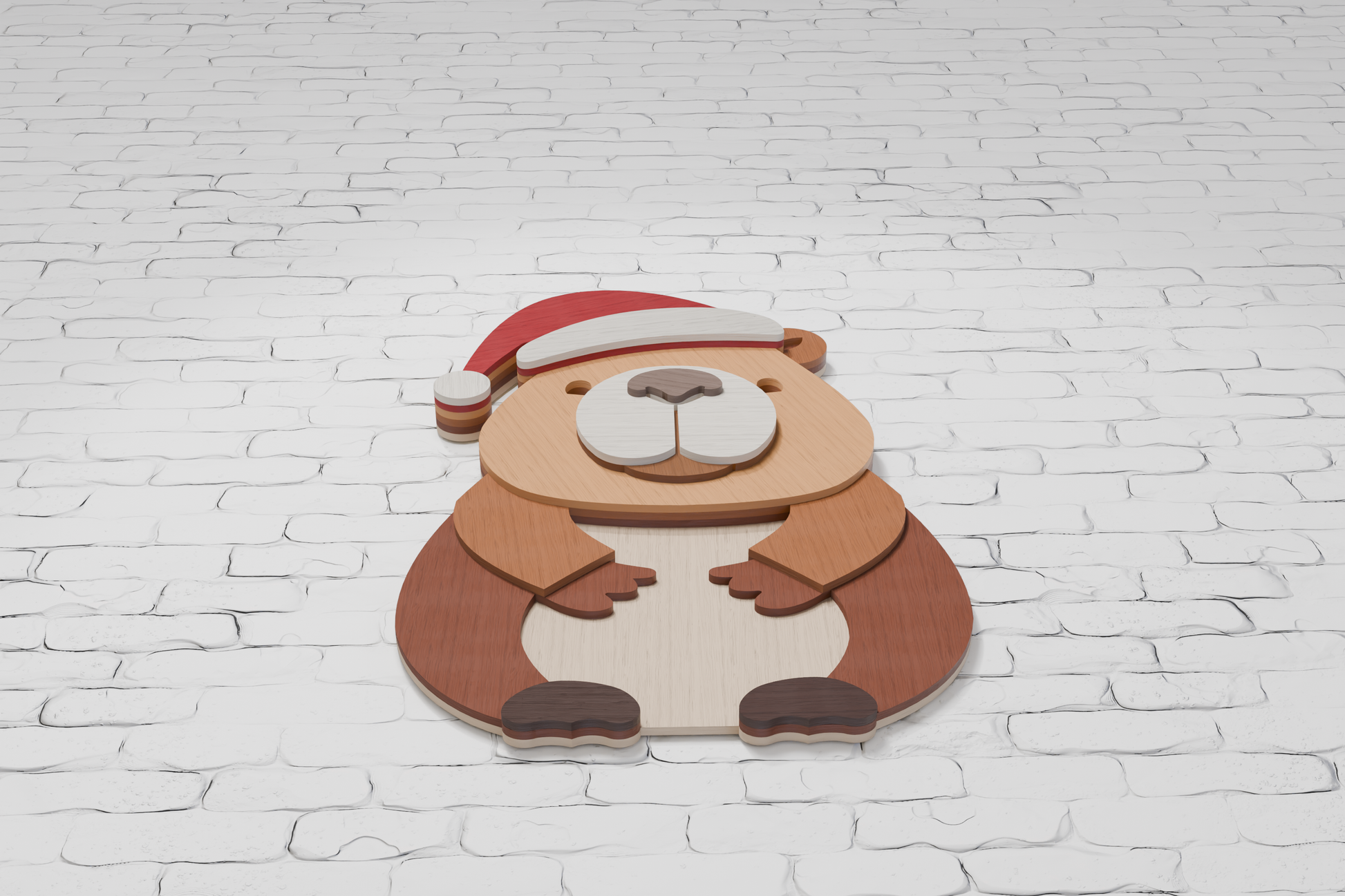 Laser cut capybara with Santa hat from plywood SVG

