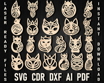 Cat Earring SVG Bundle for Laser Cutting -  Wood & Leather Templates (Glowforge, Cricut, Xtool)