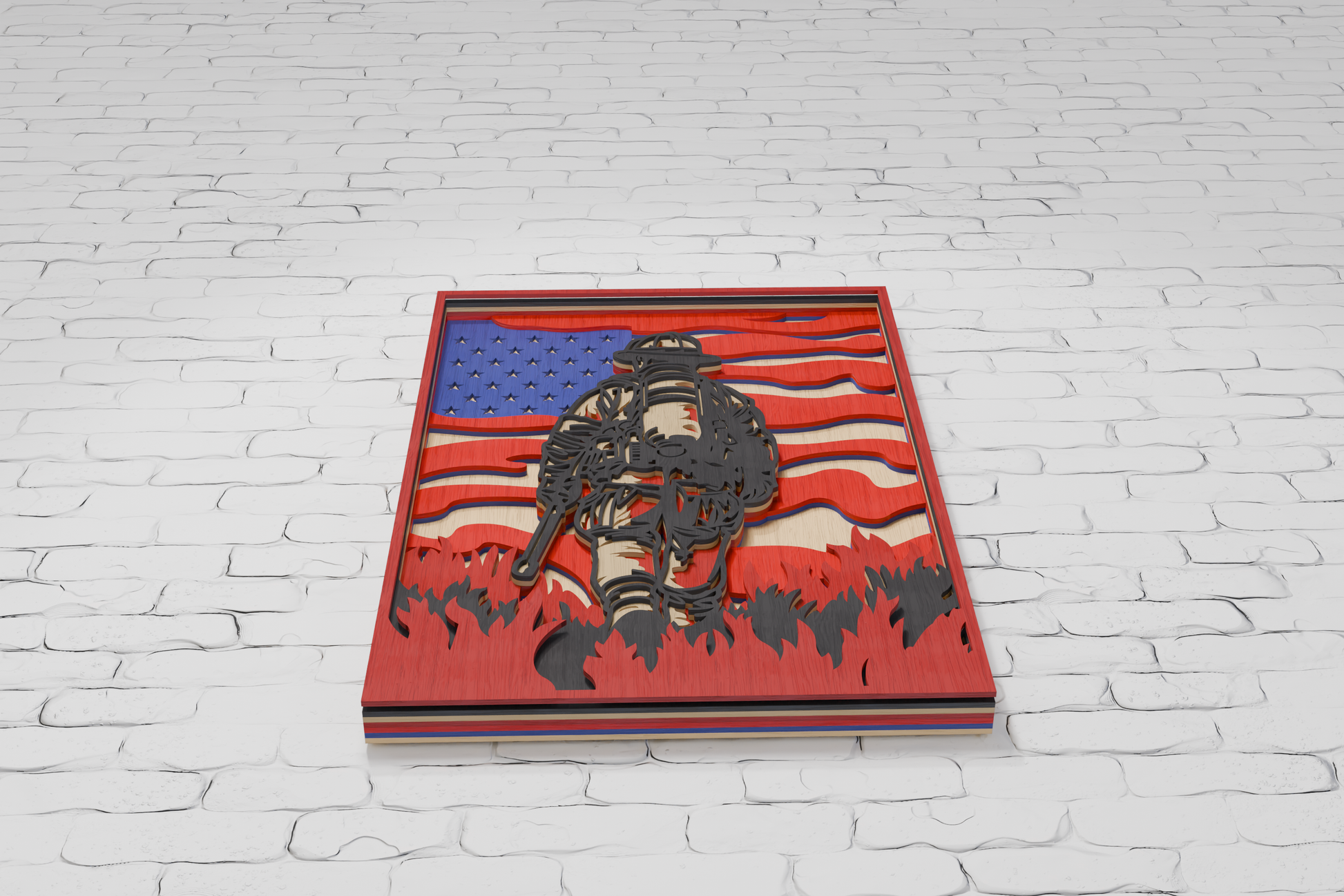 Laser cut firefighter flag from plywood SVG

