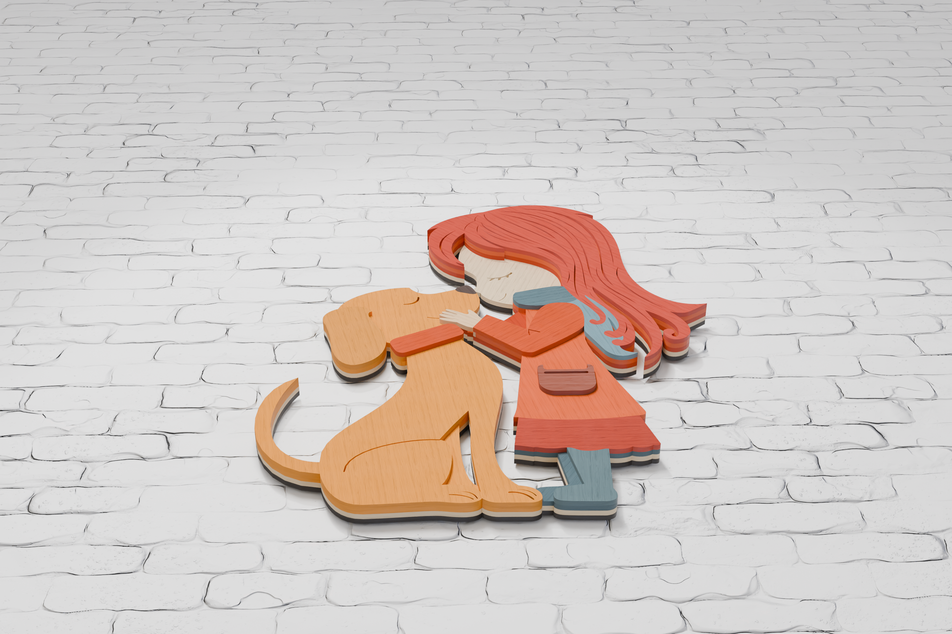 Laser cut girl with dog from plywood SVG

