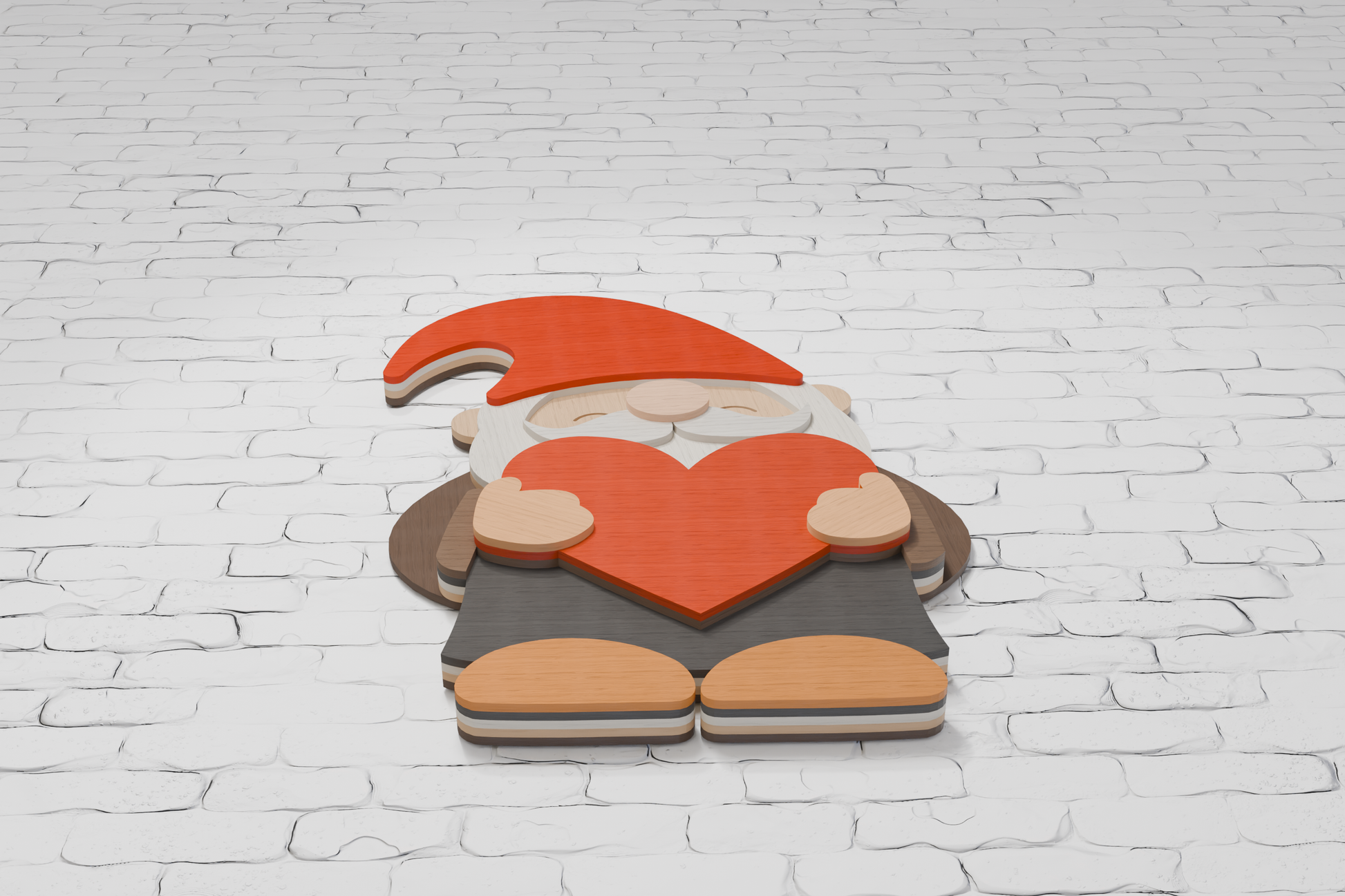 Laser cut gnome with hearts from plywood SVG

