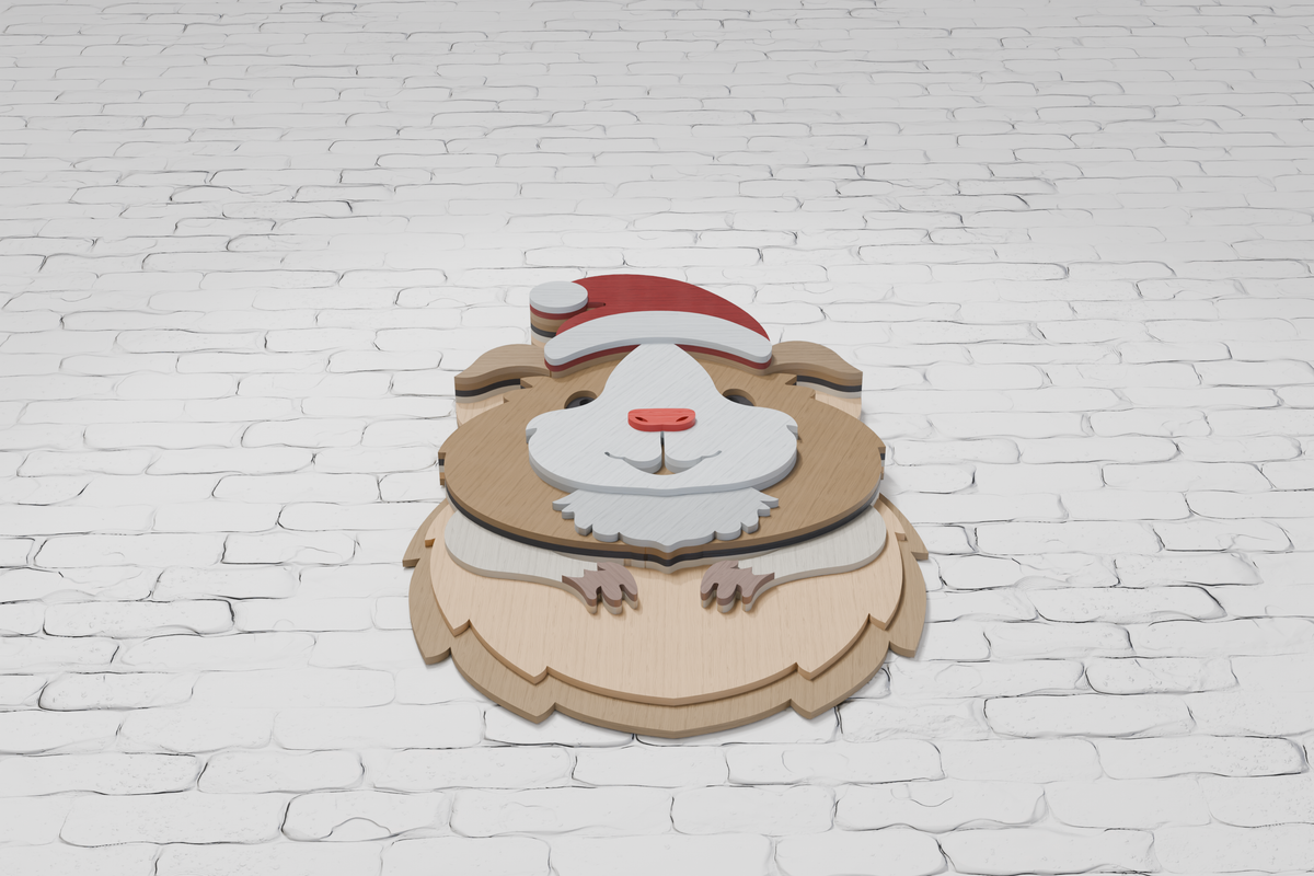 Laser cut hamster with Santa hat from plywood SVG

