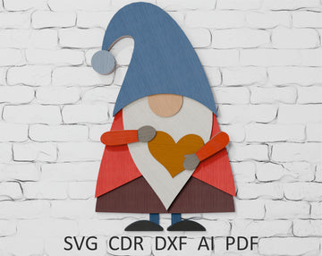 Laser cut layered gnome with heart SVG

