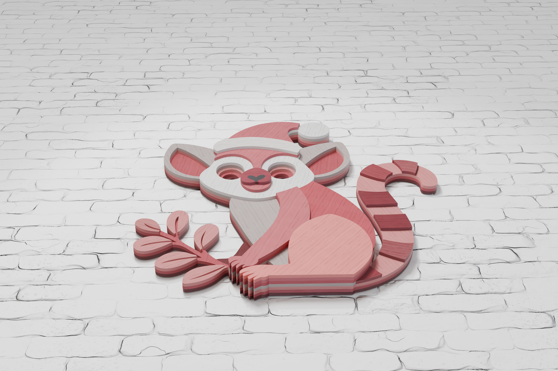 Laser cut lemur with Santa hat from plywood SVG

