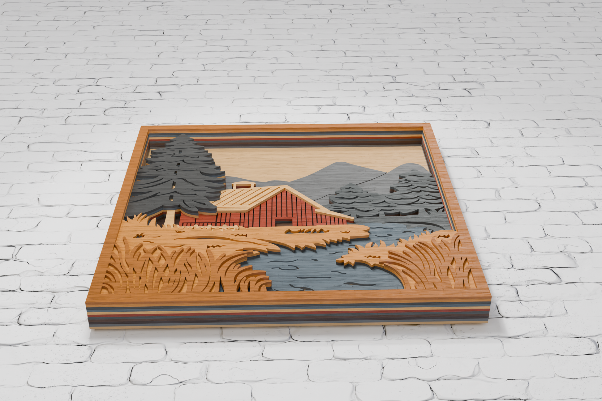 Laser cut river barn from plywood SVG

