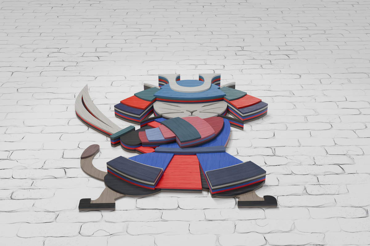 Laser cut samurai cat from plywood SVG


