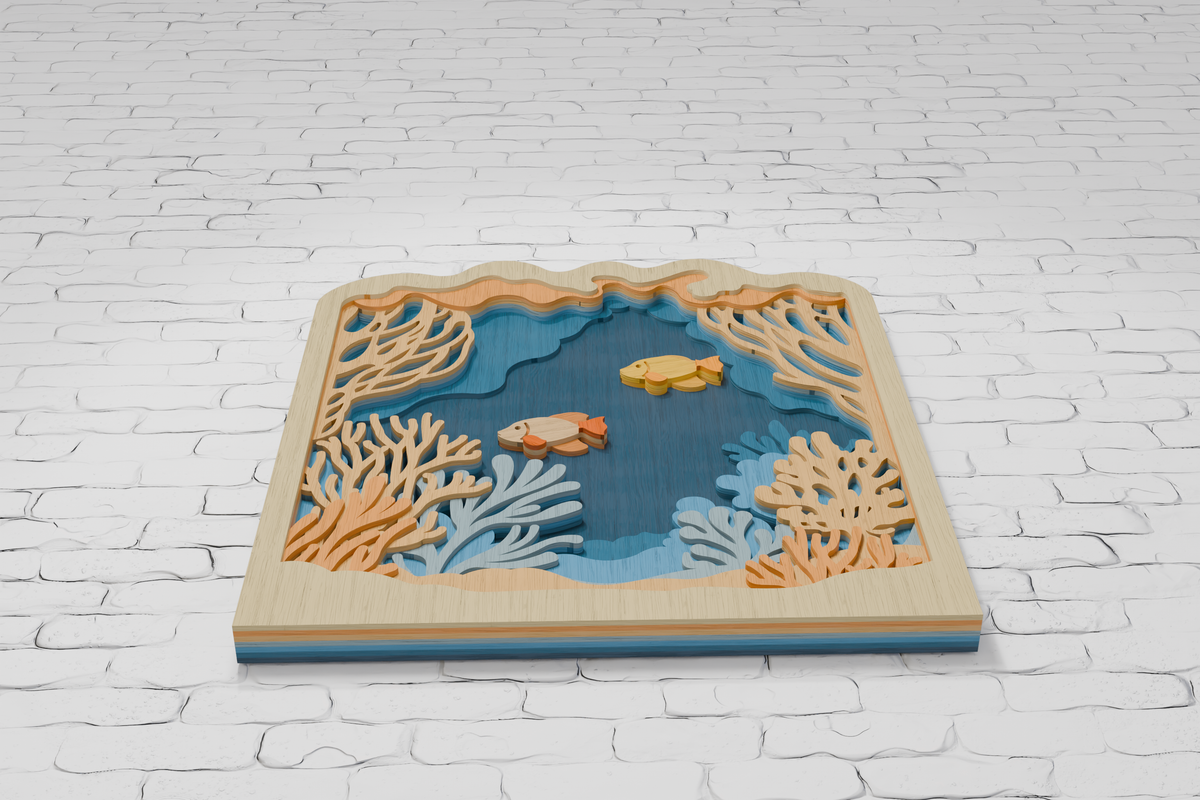 Laser cut underwater fish from plywood SVG

