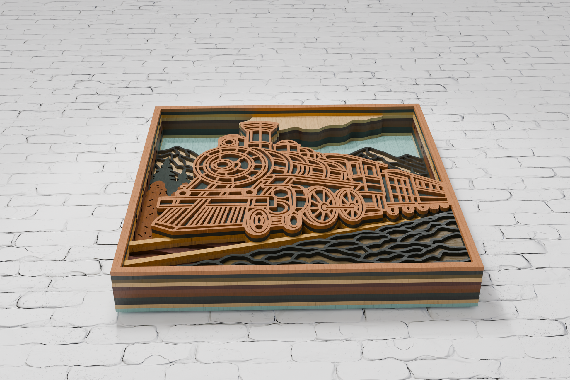 Laser cut wood steam engine mandala 3D

