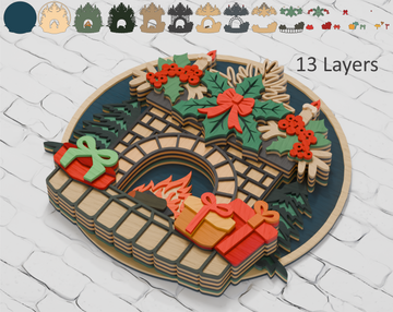 Layered Christmas Fireplace digital cut design for Cricut