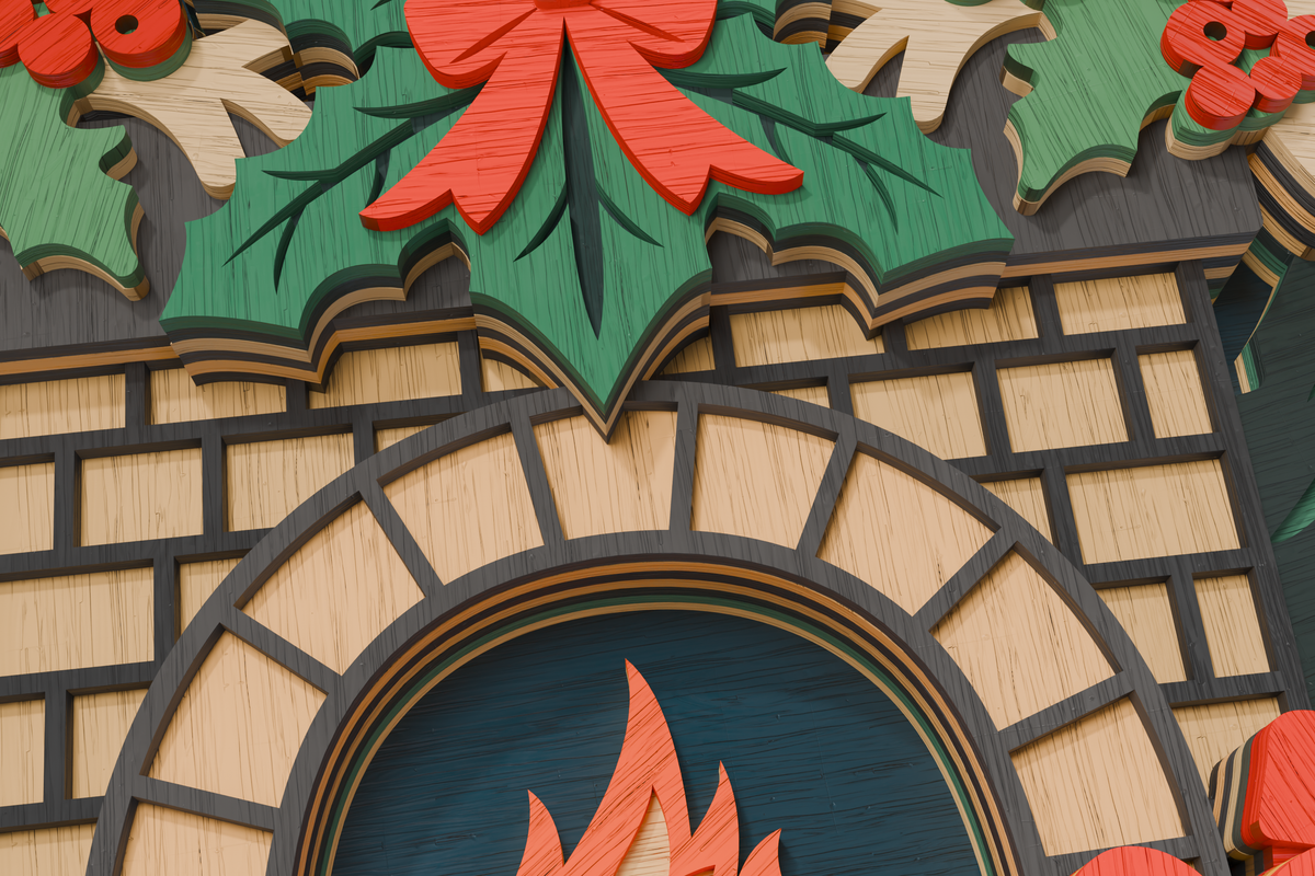 Layered Christmas Fireplace shadow box cut file Cricut