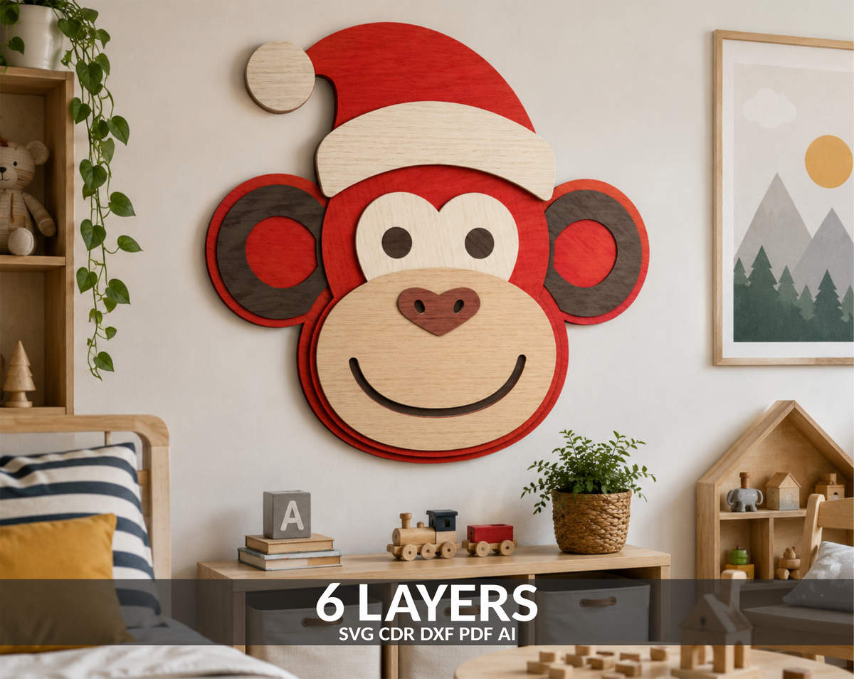 Layered Christmas Monkey Head SVG laser cut multilayer design