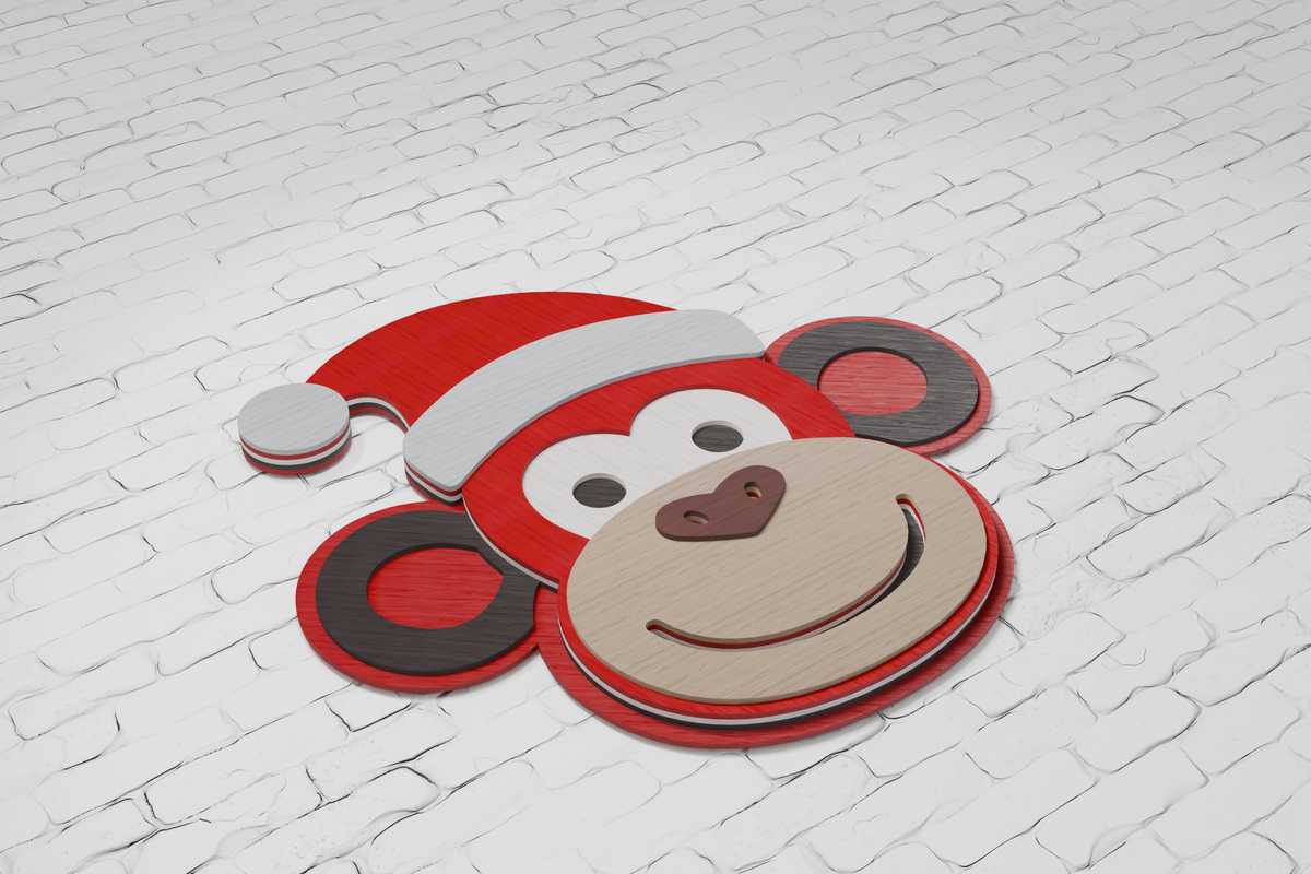 Layered Christmas Monkey Head laser cut file SVG DXF PDF