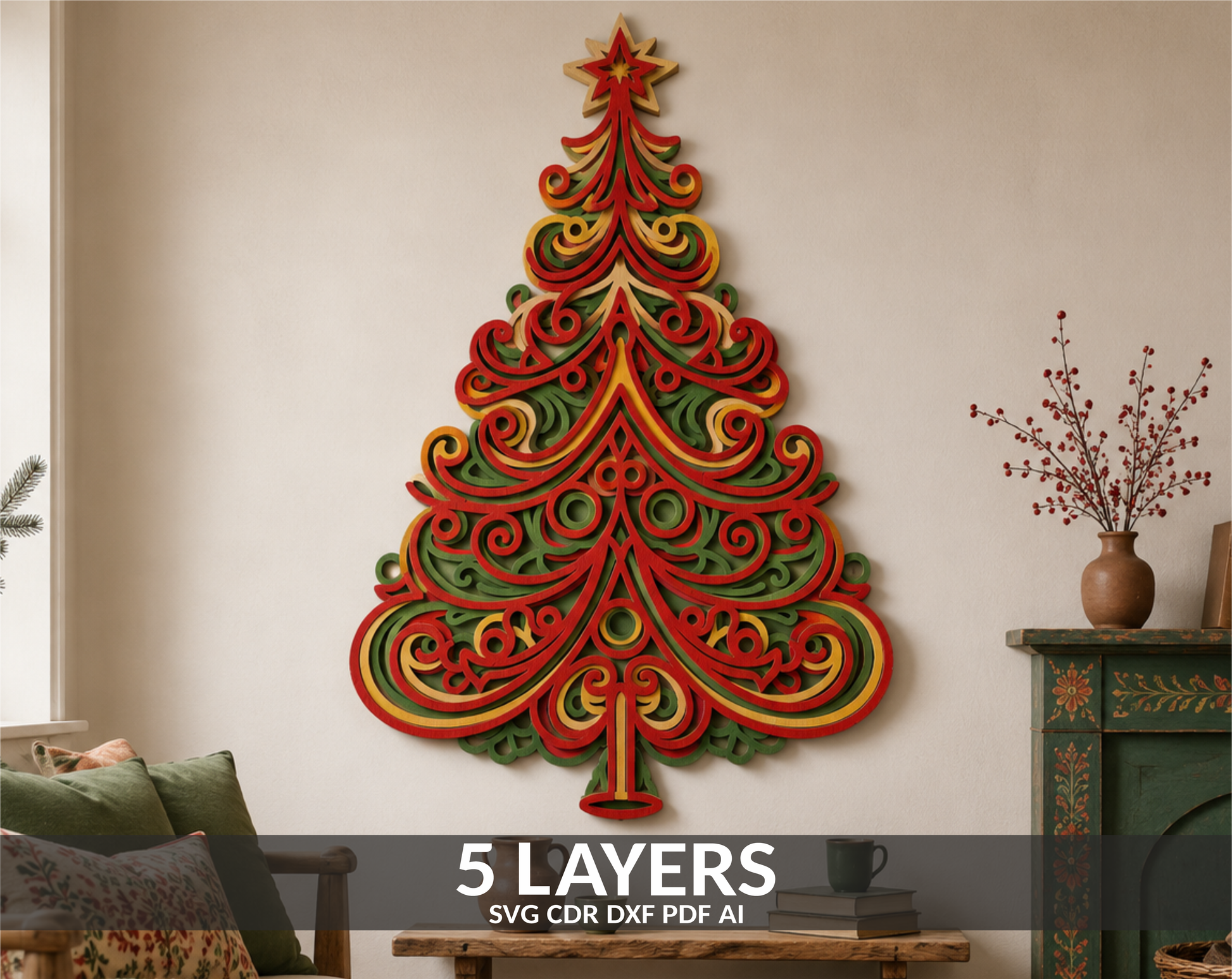 Layered Christmas Tree SVG laser cut multilayer design